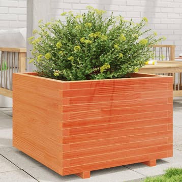 vidaXL Plantenbak 70x70x49,5 cm massief grenenhout wasbruin, Tuin en Terras, Bloembakken en Plantenbakken, Verzenden, Nieuw, Hout