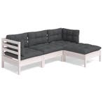 vidaXL 4-delige Loungeset met kussens grenenhout wit, Verzenden, Nieuw, 4 zitplaatsen, Loungeset