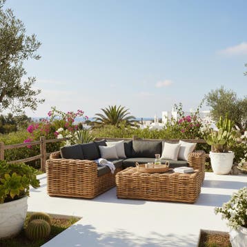 Sabuga hoek loungeset 4-delig naturel rotan, Ophalen of Verzenden, Nieuw
