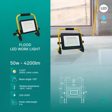 LED Bouwlamp met Stekker + Statief - Brinton - 50 Watt 4700, Ophalen of Verzenden, Nieuw, Lamp met armatuur, Met statief