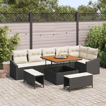 vidaXL Tuinbankenset met kussen 9 pcs Zwart poly rattan, Verzenden, Nieuw, Rotan, Meer dan 8 zitplaatsen