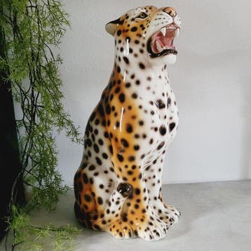 Beeld, Luipaard, Gesigneerd, Italiaans Keramiek - 60 cm -, Nieuw
