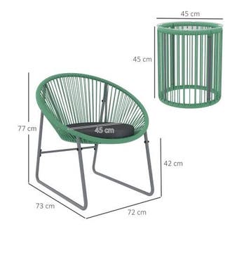 Nieuw 2-persoons balkonset rotan groen – tafel met 2 stoelen, 2 zitplaatsen, Nieuw, Stoel, Tuinset