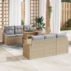 vidaXL Tuin Sofa Set met kussen met kussen 7 pcs Beige en, Verzenden, Nieuw, Rotan, 7 zitplaatsen