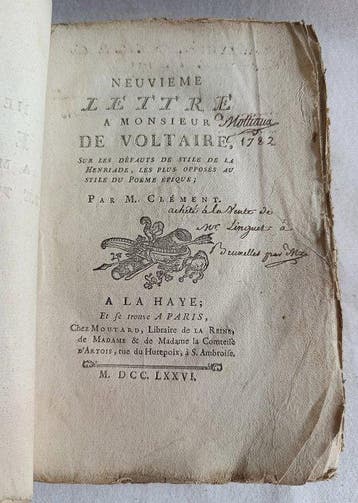 Clément - Neuvième lettre à Monsieur de Voltaire sur les