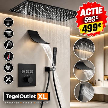 Luxe Inbouw Regendouche 80x40 cm – Mat Zwart – Thermostaat, Ophalen, Nieuw