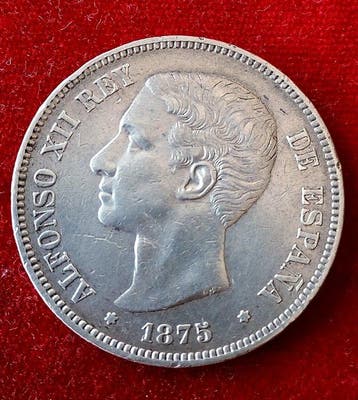 Spanje. Alfonso XII. 5 Pesetas 1875 DEM (Zonder
