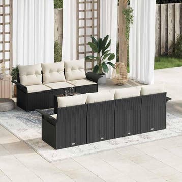 vidaXL Tuin Sofa Set met kussen 8 pcs Zwart poly rattan, Verzenden, Nieuw, Rotan, 8 zitplaatsen