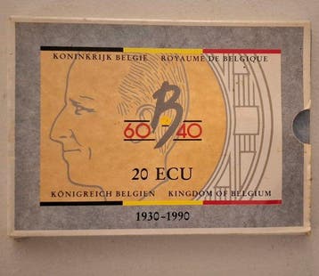 België. 20 Ecu 1990 à loccasion du 60e anniversaire du Roi