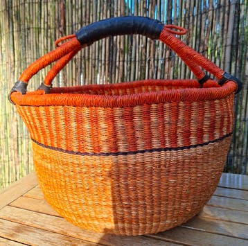 Grote Oranje fairtrade xl Bolga shopper, Verzenden, Nieuw, Rond, Mand