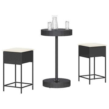 vidaXL 3-delige Tuinbarset met kussens poly rattan zwart, Tuin en Terras, Verzenden, Nieuw, 2 zitplaatsen