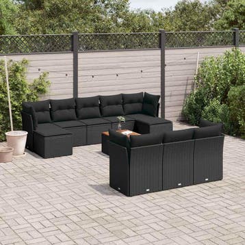 vidaXL 11-delige Loungeset met kussens poly rattan zwart, Verzenden, Nieuw, Loungeset
