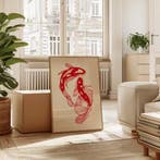 Japanse Rode Koi Vis Canvas Poster Minimalistische Art, Verzenden, Nieuw