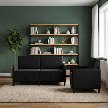 vidaXL Bankenset met opbergruimte 2 st Zwart Polyester, Verzenden, Nieuw, Kunststof, Minder dan 150 cm