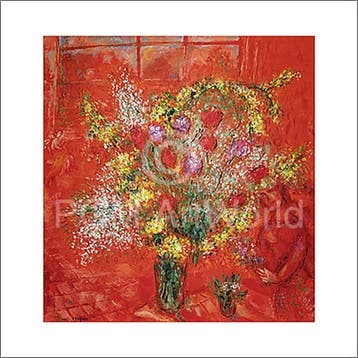 Kunstdruk Marc Chagall - Fleurs sur fond rouge 70x70cm, Verzenden, Nieuw