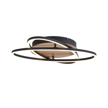 Plafondlamp zwart met walnoot hout incl. LED 3-staps, Verzenden, Nieuw, Kunststof