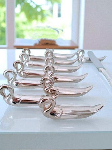 Messensteun (12) - Verzilverd - Swan-set van 12 stuks