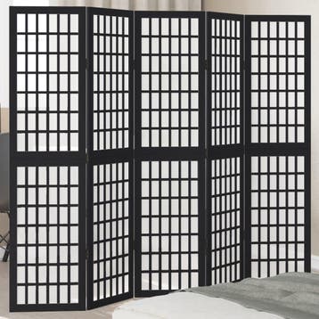 vidaXL Kamerscherm met 5 panelen massief paulowniahout zwart, Verzenden, Nieuw