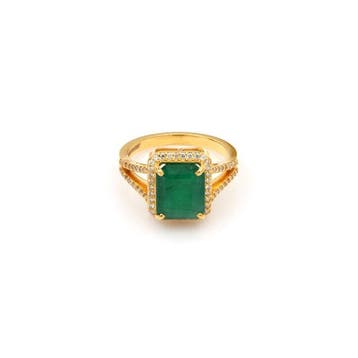 Cocktailring - 14 karaat Geel goud - 3.90ct. tw. Smaragd -