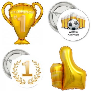 Decoratie set Thumbs Up met folie ballon Duim XL + 3 buttons, Verzenden, Nieuw, Overige typen