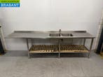 RVS Spoeltafel Dubbele Spoelbakken en kraan 305 x 70 x 91 cm, Ophalen of Verzenden, Gebruikt