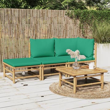 vidaXL 3-delige Loungeset met kussens bamboe groen, Tuin en Terras, Tuinsets en Loungesets, Verzenden, Nieuw, Hout, Loungeset