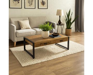 Salontafel Britt mangohout met 2 Lades 140x70x45 cm -, Huis en Inrichting, Ophalen of Verzenden, Nieuw