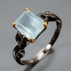 925 zilver zwart gerhodineerd - Aquamarijn - Ring