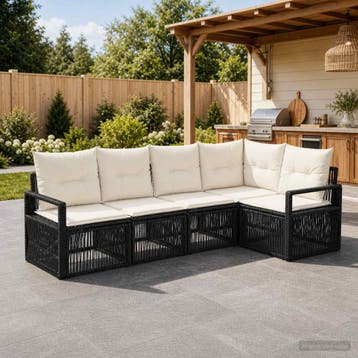 vidaXL Tuinbankenset 5 st Zwart poly rattan, Verzenden, Nieuw, 5 zitplaatsen