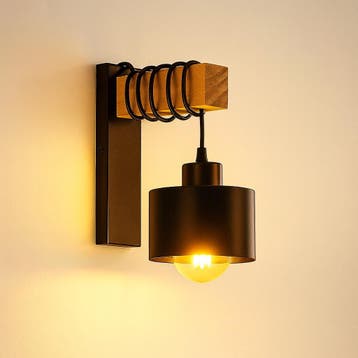 LED Wandlamp | Elza | Zwart + Hout | E27 Fitting, Ophalen of Verzenden, Nieuw, E27 (groot)