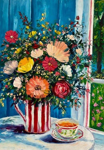Yuni R. P - Flores y té junto a la ventana
