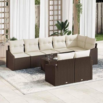 vidaXL Tuinbankenset 9 st Bruin en Crème poly rattan, Verzenden, Nieuw, Meer dan 8 zitplaatsen