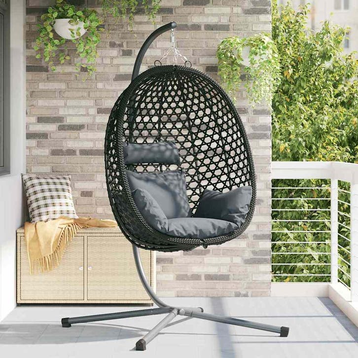 vidaXL Hangende ei-stoel Antraciet en zwart 104 x 100 x 191, Tuin en Terras, Tuinbanken, Nieuw, Rotan, Verzenden