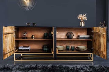 Design dressoir ILLUSION 180cm zwart mangohout massief hout, Ophalen of Verzenden, Nieuw