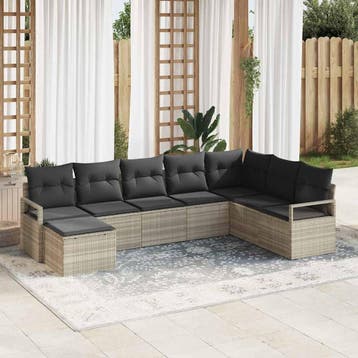 vidaXL Bankstel 7 st Lichtgrijs poly rattan, Verzenden, Nieuw, Rotan, 7 zitplaatsen