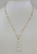 Halsketting - 18 karaat Geel goud - 4×8,5 mm Akoya parels, Sieraden, Tassen en Uiterlijk, Kettingen, Nieuw
