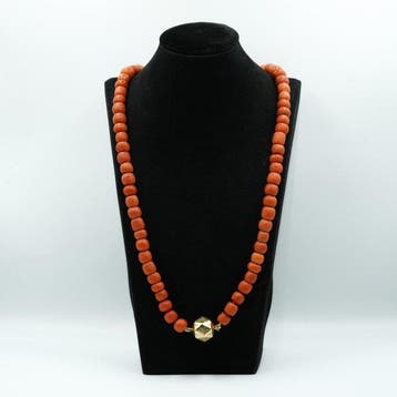 Halsketting - 14 karaat Geel goud Bloedkoraal, Sieraden, Tassen en Uiterlijk, Kettingen, Nieuw