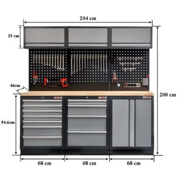Werkbank set, gereedschapswand matzwart, 3 x hangkast en 11, Ophalen of Verzenden, Nieuw