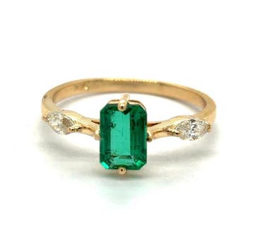 Ring - 14 karaat Geel goud - 1.15ct. tw. Smaragd - Diamant, Nieuw