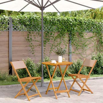 vidaXL 3-delige Bistroset stof en massief hout taupe, Verzenden, Nieuw, Hardhout