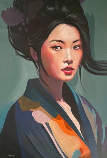 TA Duy Tung (1961) - Élégance en Kimono Bleu 80 120 cm