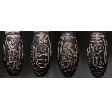 Oud-Egyptisch Beadfarao Pepi II en Shabaka. 2,7 cm hoog.