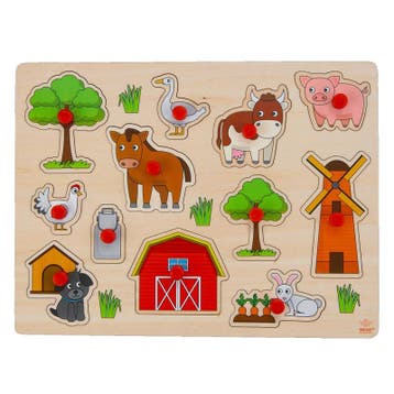 Noppenpuzzel hout boerderij 30x22,5 van €6,99 voor €5,59, Ophalen of Verzenden, Nieuw