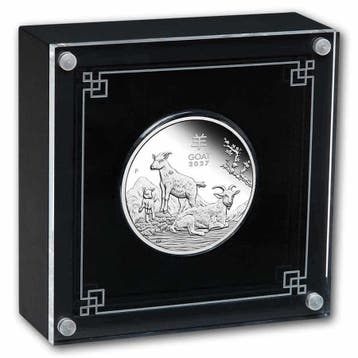 Lunar III - Year of the Goat - 1 oz 2027 Proof, Postzegels en Munten, Verzenden, Losse munt, Zilver