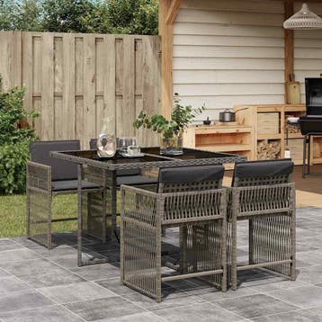 vidaXL 5-delige Tuinset met kussens poly rattan grijs, Tuin en Terras, Verzenden, Nieuw, 4 zitplaatsen, Tuinset
