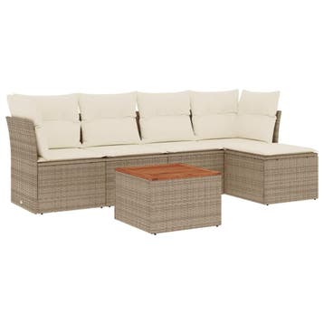 vidaXL 6-delige Loungeset met kussens poly rattan beige, Verzenden, Nieuw, Loungeset