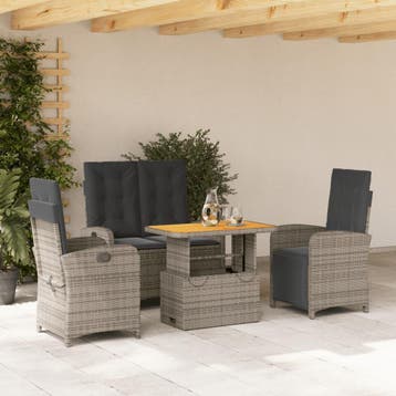 vidaXL 4-delige Tuinset met kussens poly rattan grijs, Verzenden, Nieuw, Tuinset