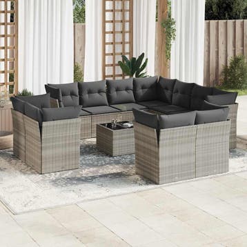 vidaXL 12-delige Loungeset met kussens poly rattan, Verzenden, Nieuw, Loungeset