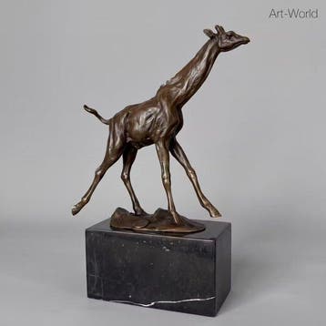 Beeld, Giraffe. Naar: Milo - 26 cm - Brons, Marmer