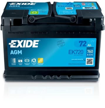 Exide 72AH Accu (EK720) Batterij 760A AGM (Start Stop) 12..., Ophalen of Verzenden, Nieuw